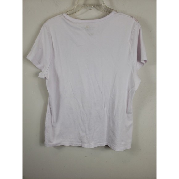 jane ashley Women's top XL white pink floral short sleeve - Picture 8 of 9